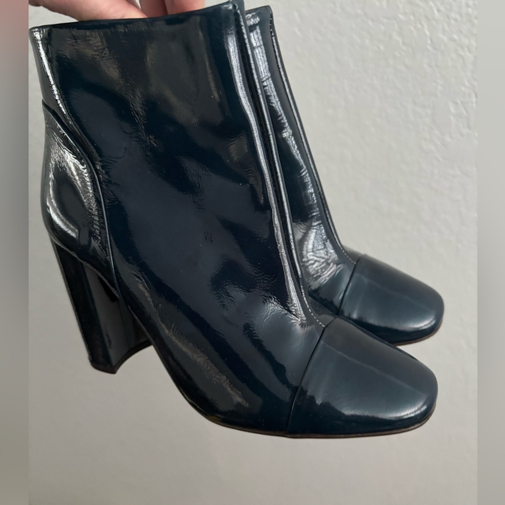 Topshop Glossy Dark Teal Heeled Boots